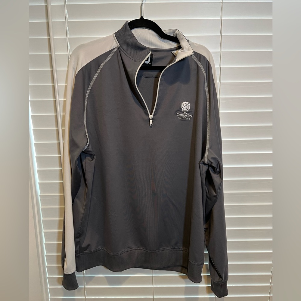 FootJoy Mens XL Orange Tree Golf Club Quarter Zip Pullover Charcoal Grey FJ Logo